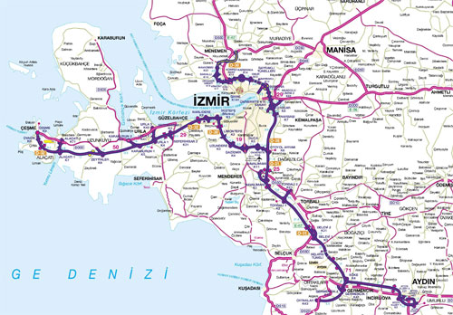 Карта автомобильных дороги О-32 в Турции